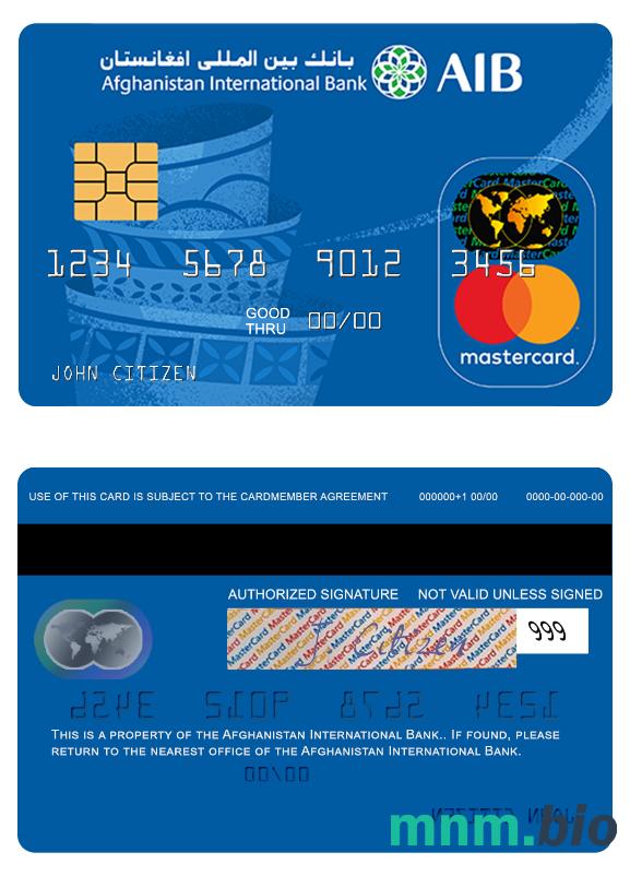 Afghanistan International Bank prepaidprzykład karty mastercard w formacie PSD